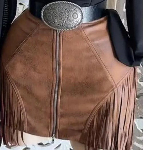 Suede-fringe Zip-up Shorts