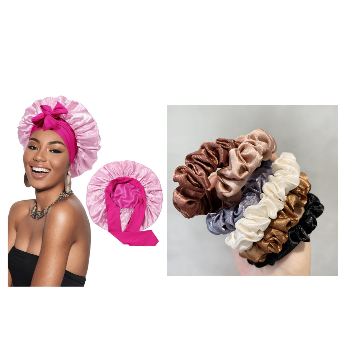 Double-layer Satin Ribbon Round Cap Bow Artificial Silk Beauty Hair Care Wide-brimmed Hat
