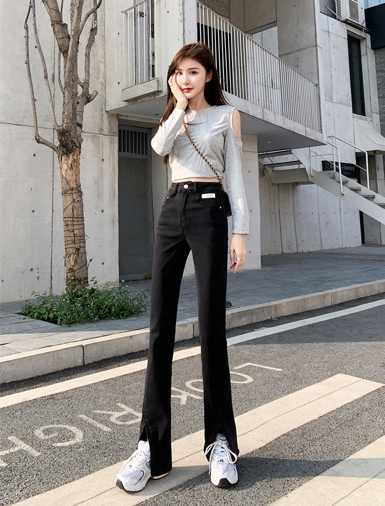 Split Jeans Women's Summer And Autumn Trendy High-waisted Small Wide-leg Pants