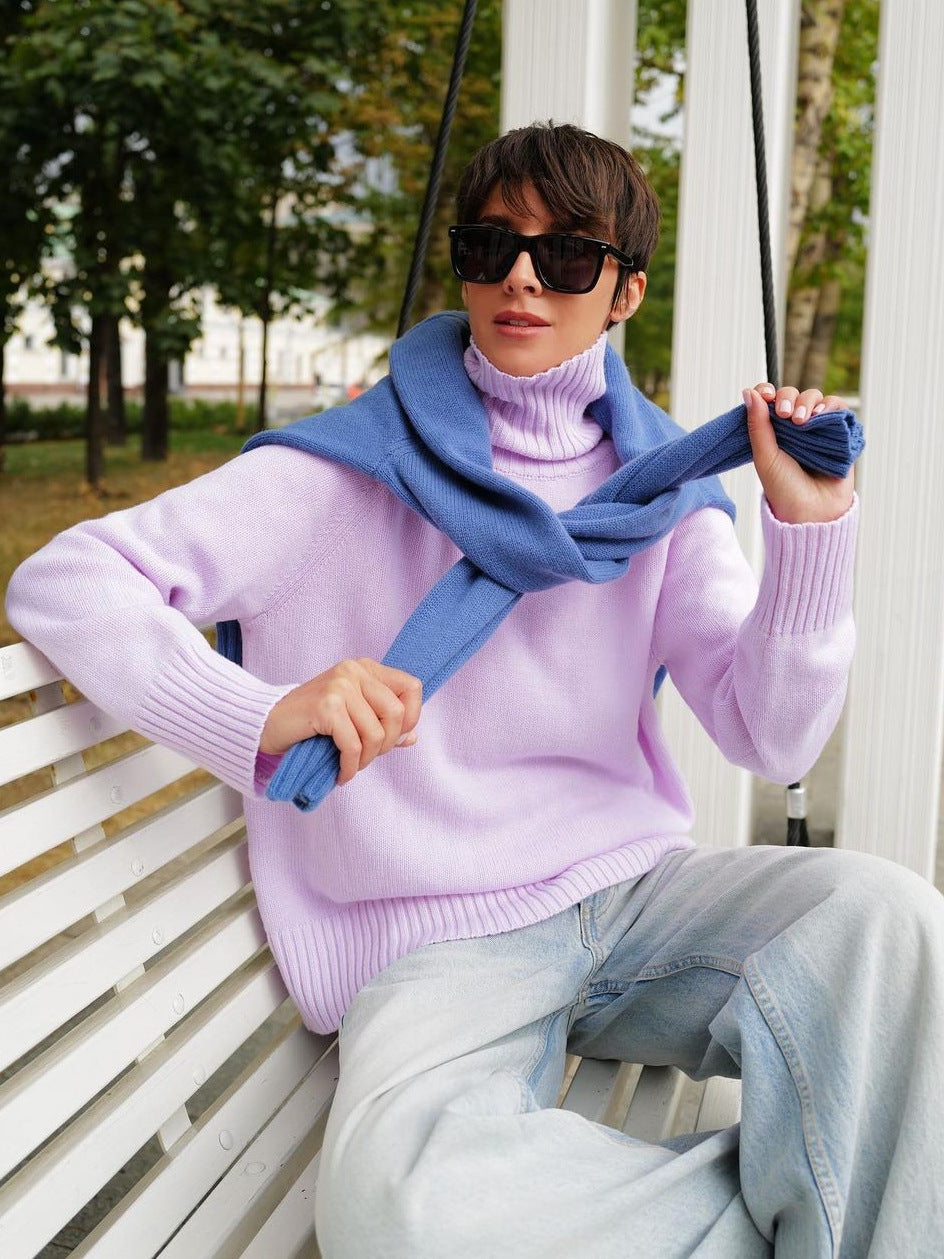 Elegant Commuter's All-matching Solid Color Raglan Sleeve Sweater For Women