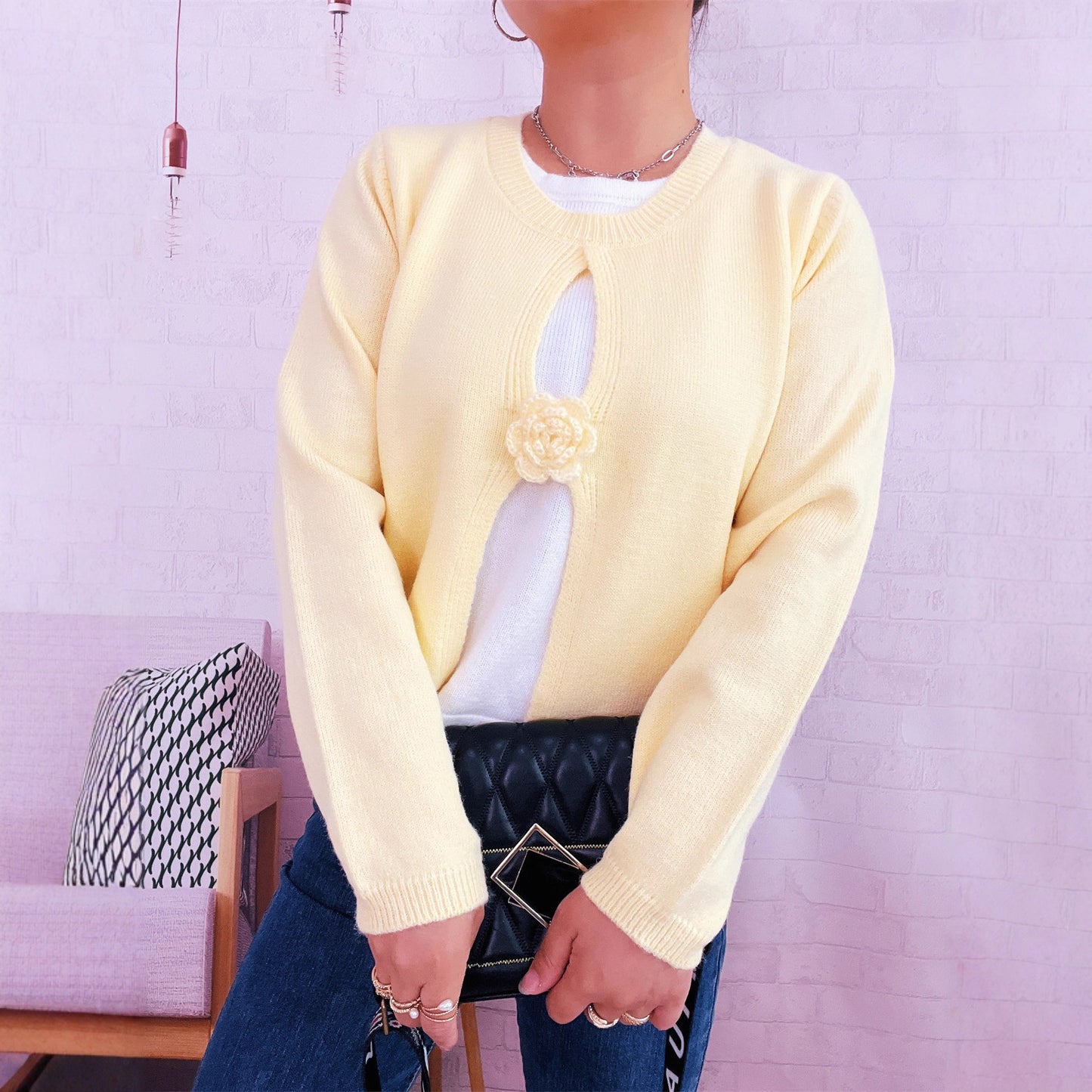 Women's Round Neck Long Sleeve Fake Two-piece Sweater