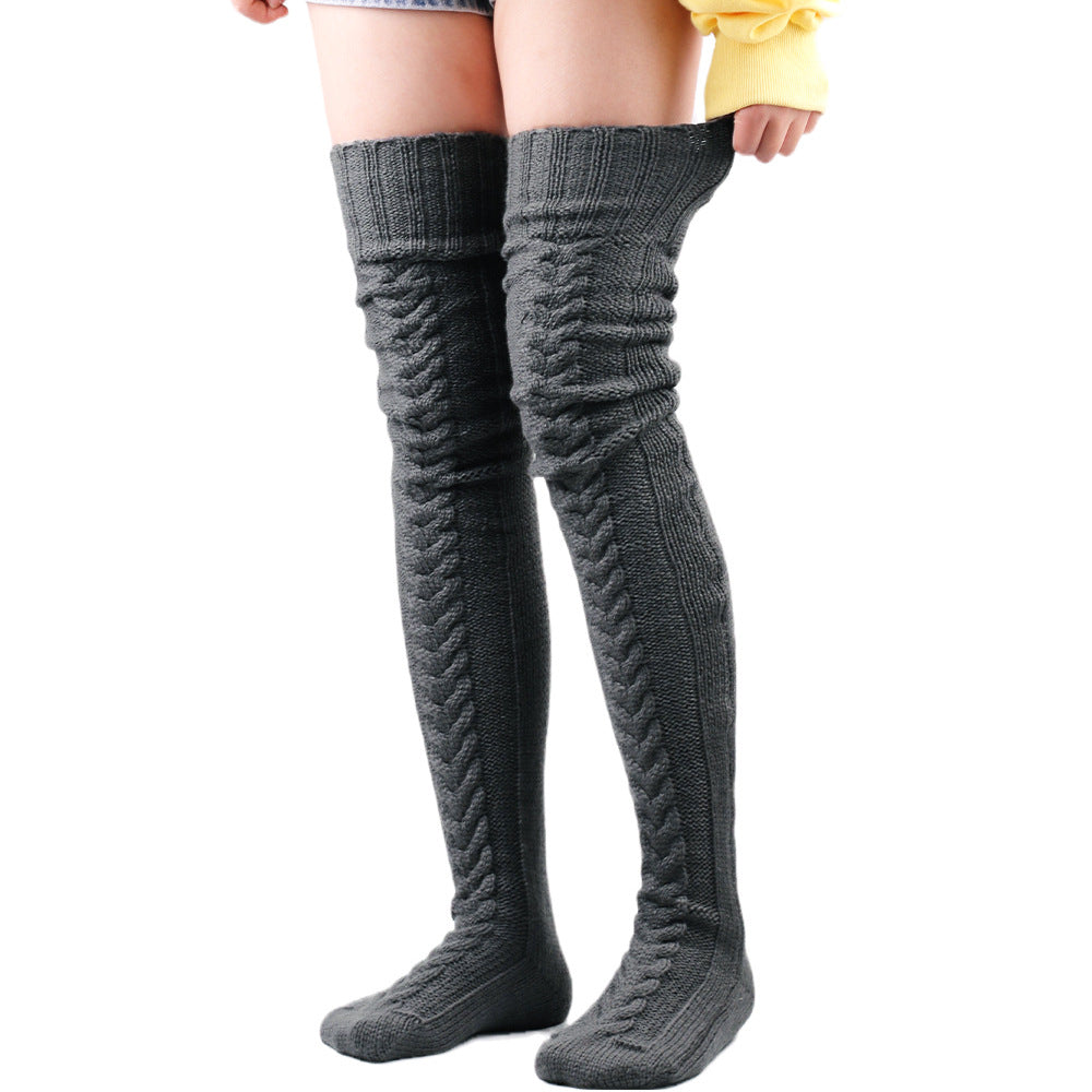 Solid Color Over Knee Stockings Bunching Socks Thick