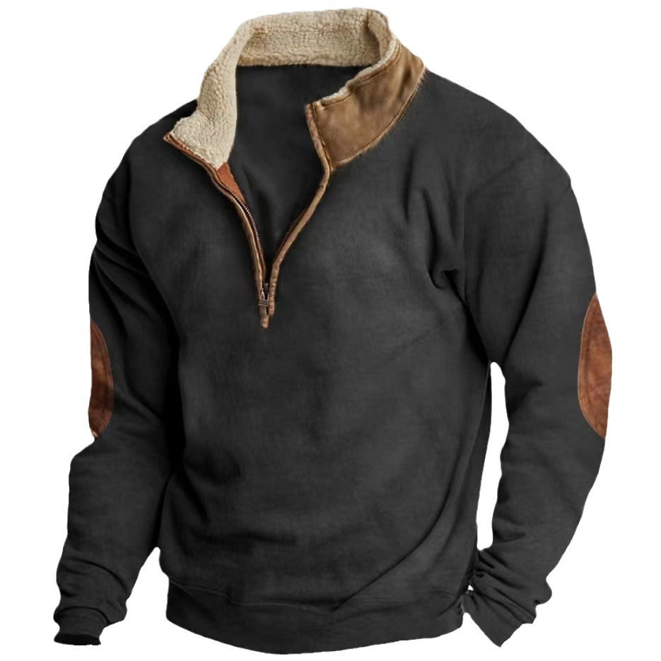 Men's Long Sleeved Half Zipper Printed Casual