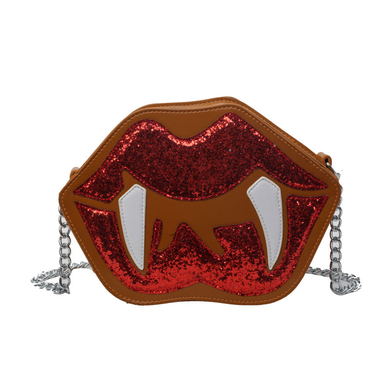 Personality Sequin Chain Funny Big Lips Style Crossbody Bag