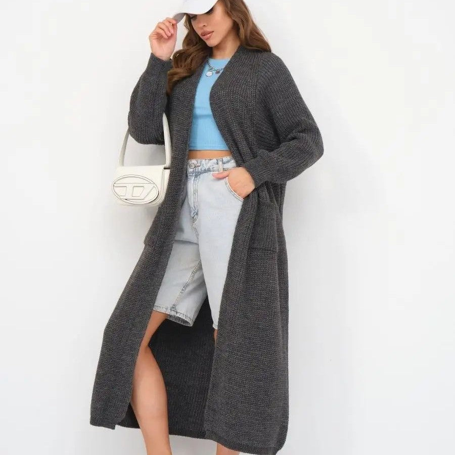 Women's Long Knitted Cardigan Buckle-free Coat