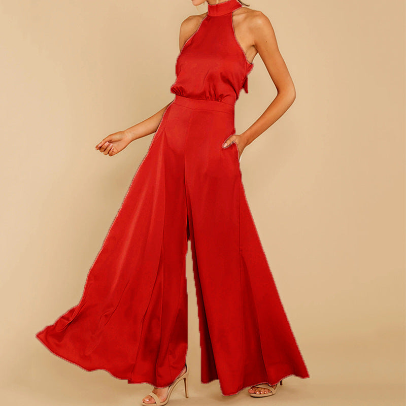 Women's Strapless High Waist One-piece Wide-leg Trousers