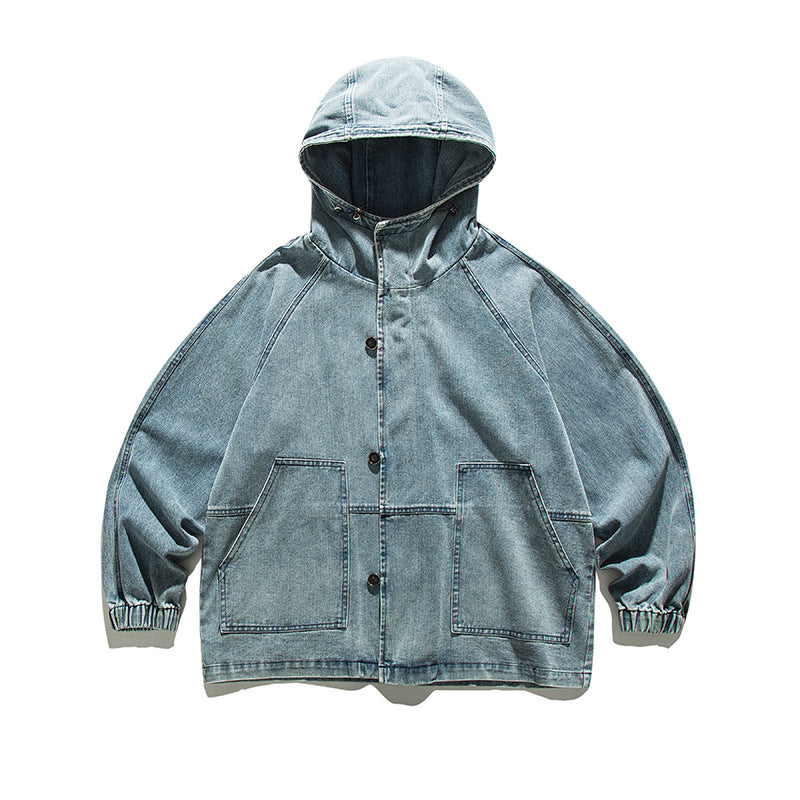 Autumn Three-dimensional Pocket Decorative Hooded Jacket Denim Coat