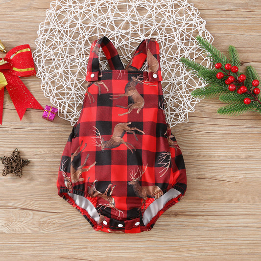 Elk Printing Strap Sleeveless Romper One-piece Romper