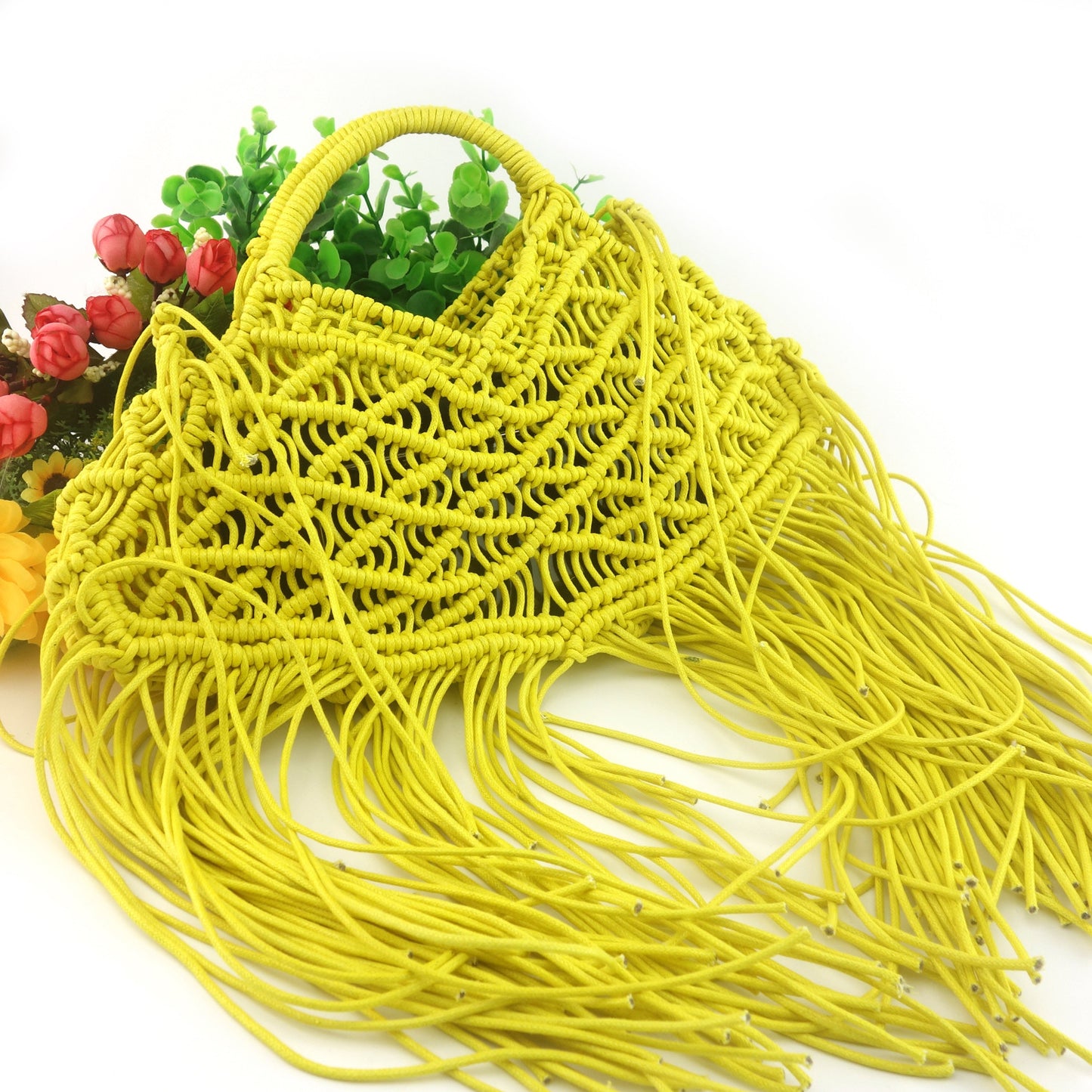 Wax Rope Hand-woven Bag With Tassels For Ladies Portable