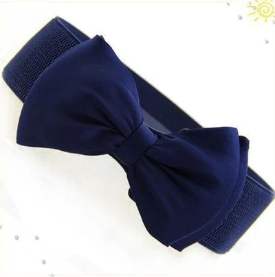 Elastic Bow-Tie Vegan Stretch Leather Womens Belt