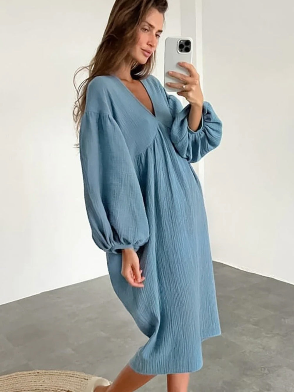 Pure Cotton Linen Loose Fitting Home Nightgown