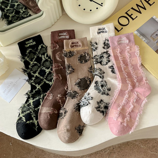 Tassel Embroidery Brushed Tube Socks Patch