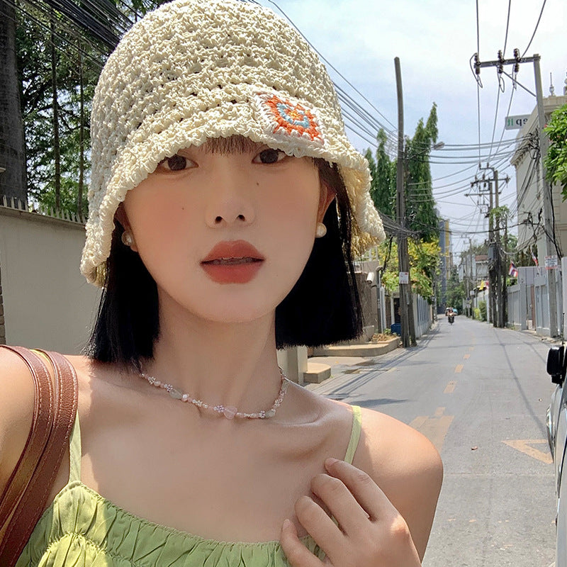 Woven Bucket Hat Women's Summer Hollow Breathable Sun-proof Sun Protection
