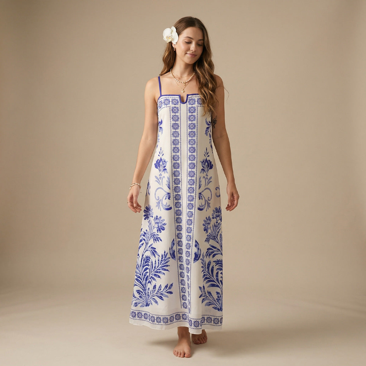 One-piece Swimsuit Beach Dress Long Solid-color Tie-dye