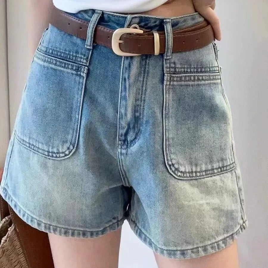 Short High-waisted Slimming Wide-leg Retro Pants In Vintage Blue