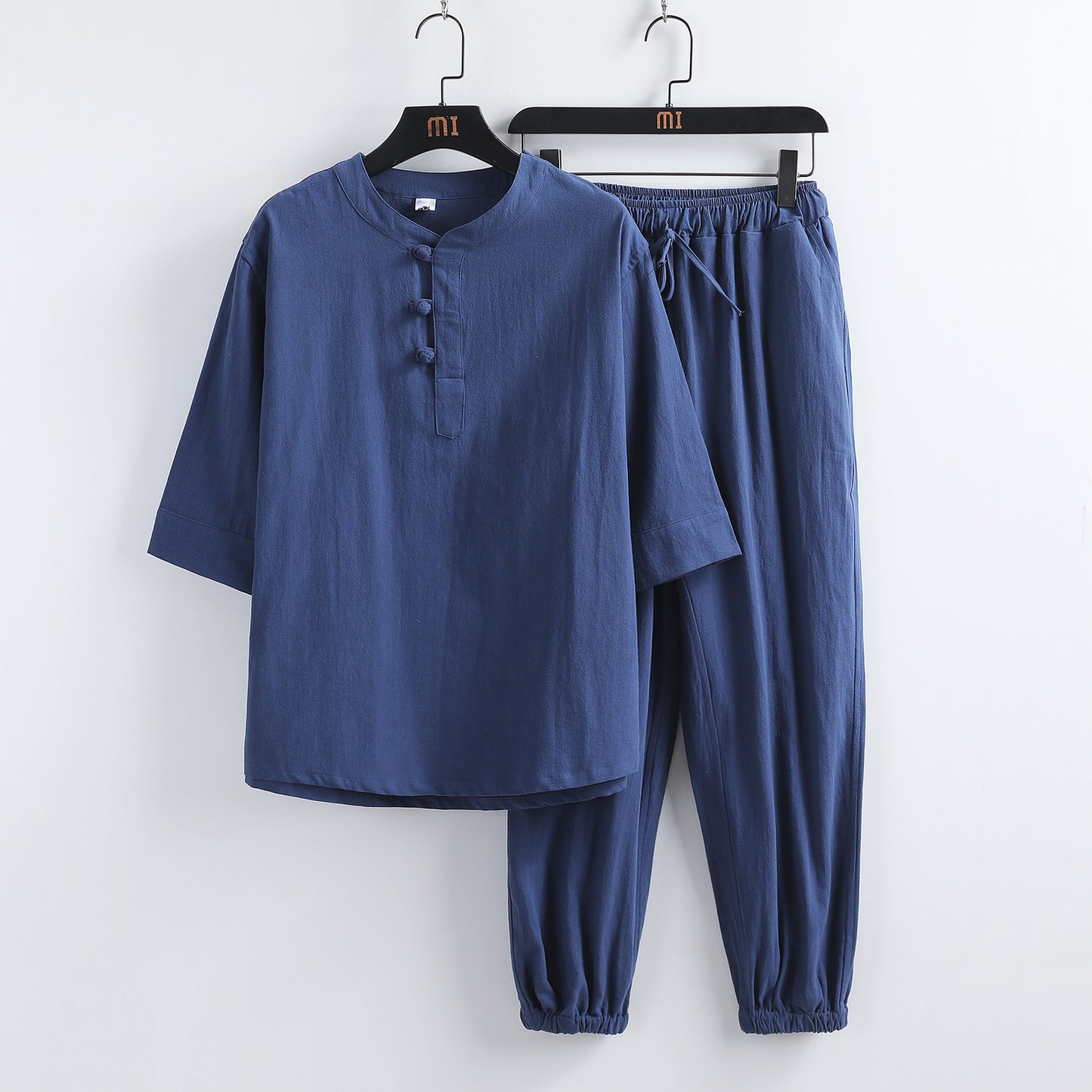 Linen Short Sleeve Suit Buckle Half Sleeve Hanfu Lay Buddhist Clothes