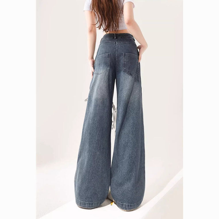 Damehøjtaljede jeans med kærlighedsremdesign