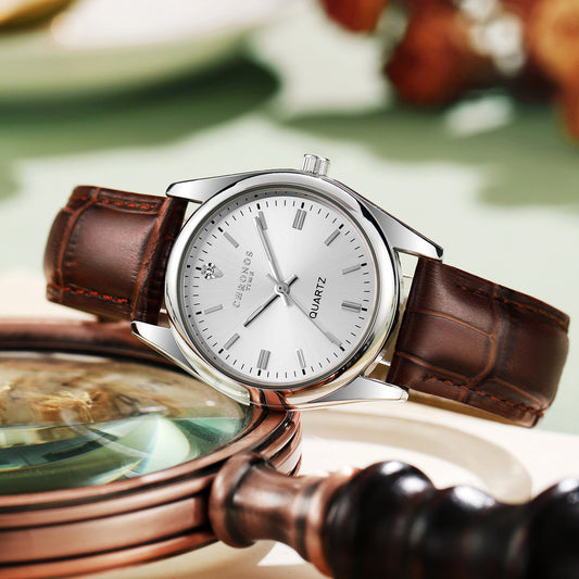 Womens Fashion Wristwatch With A Genuine Leather Strap And Luminous Quartz Movement