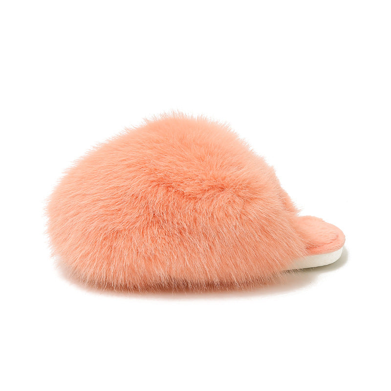 Kvinde Plus-size Ensfarvede Fluffy Store Pelsede Hjemmesko
