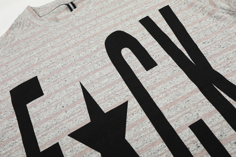 Chinese-style Hip-hop Oversized Letter-print Relaxed-fit Long-sleeve T-shirt With Striped Top