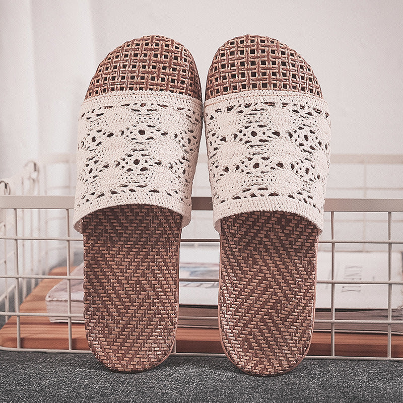 Women's Summer Rattan Grass Woven Sandals And Slippers Breathable Non-slip