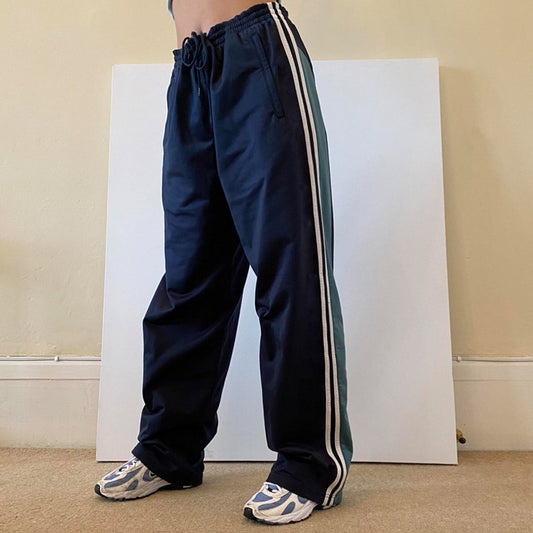 Loose Version Of Personalized Street Color-blocking Design Ribbon Women's Casual Pants