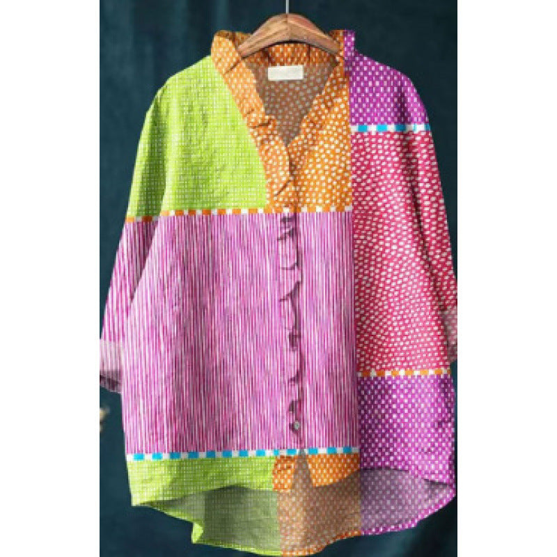 Women's Loose Print Crew Neck Casual Plus Size Shirt