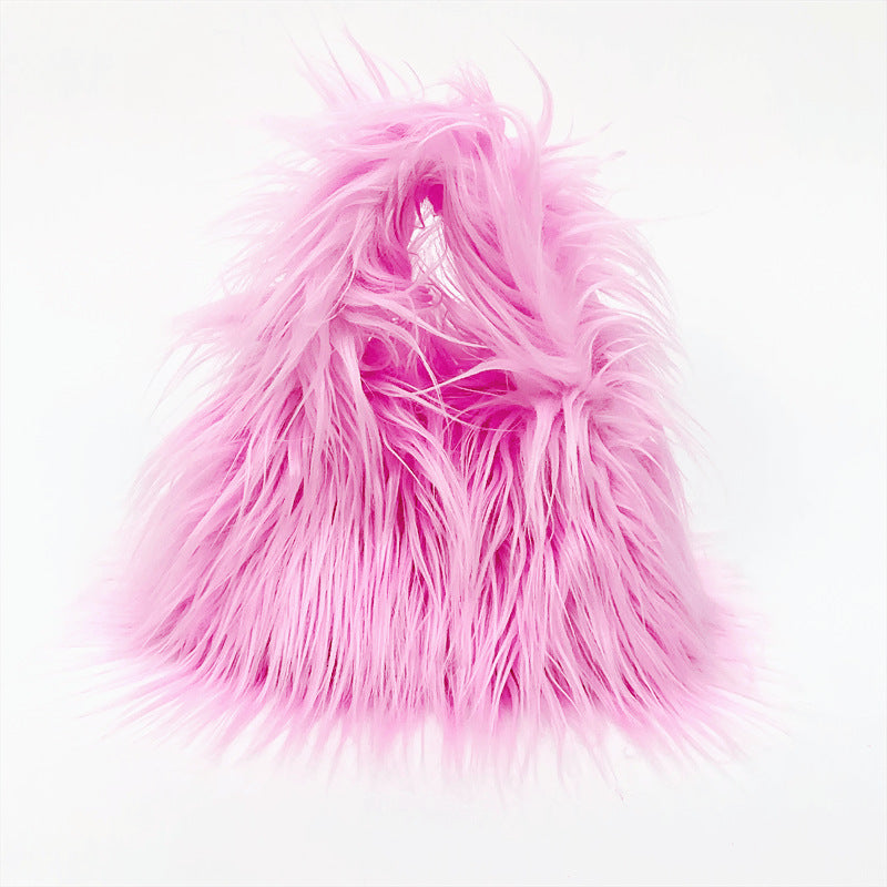 Cross-border NImitated Tibet Sheep Fur Square Bag Plush Personality Style Hand Holding Clutch