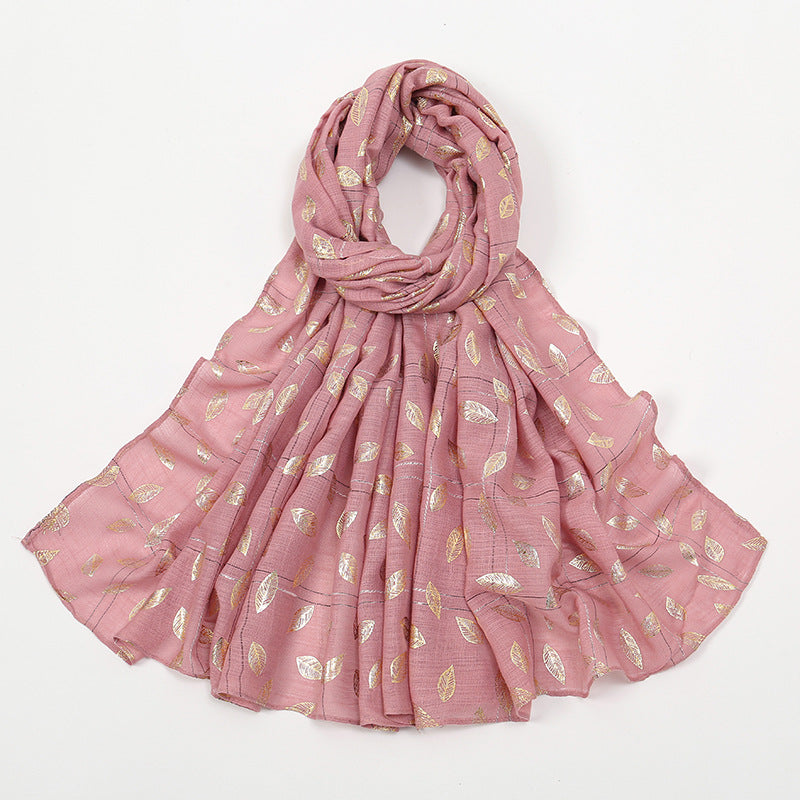 Leaves Bronzing Cotton And Linen Feel Scarf Thin