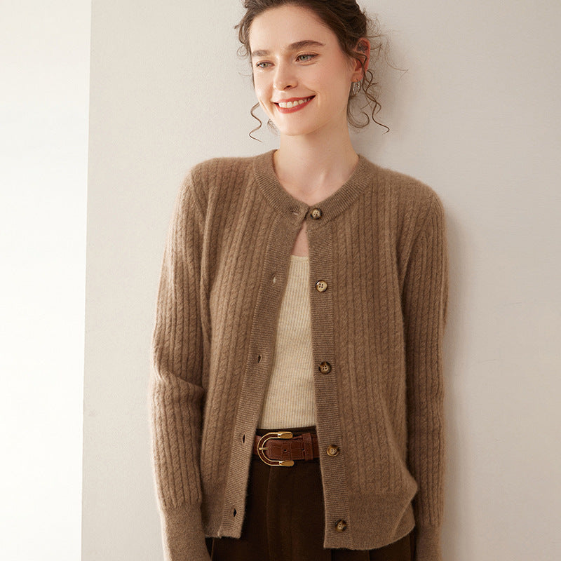 Round Neck Cashmere Cardigan Knitted Sweater Coat