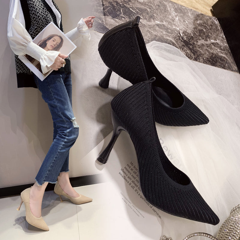 Women's stiletto knit single shoes