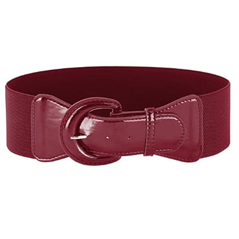 Women's Fashion Retro Solid Color Elastic Waistband