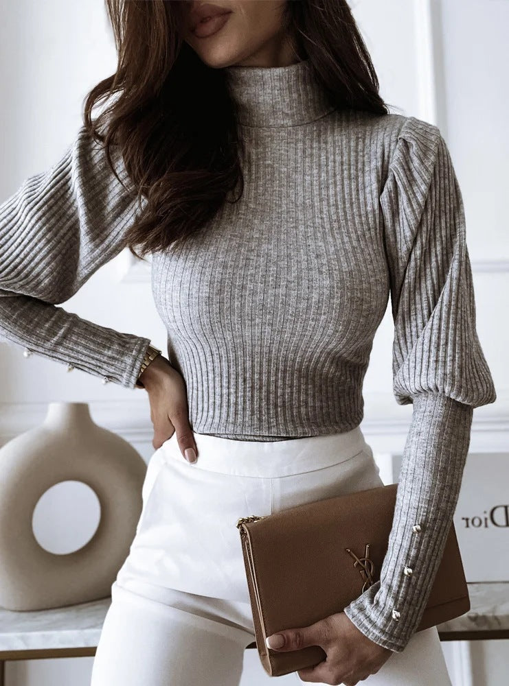 Women's New Pile High Collar Pullover With Bottom Sweater