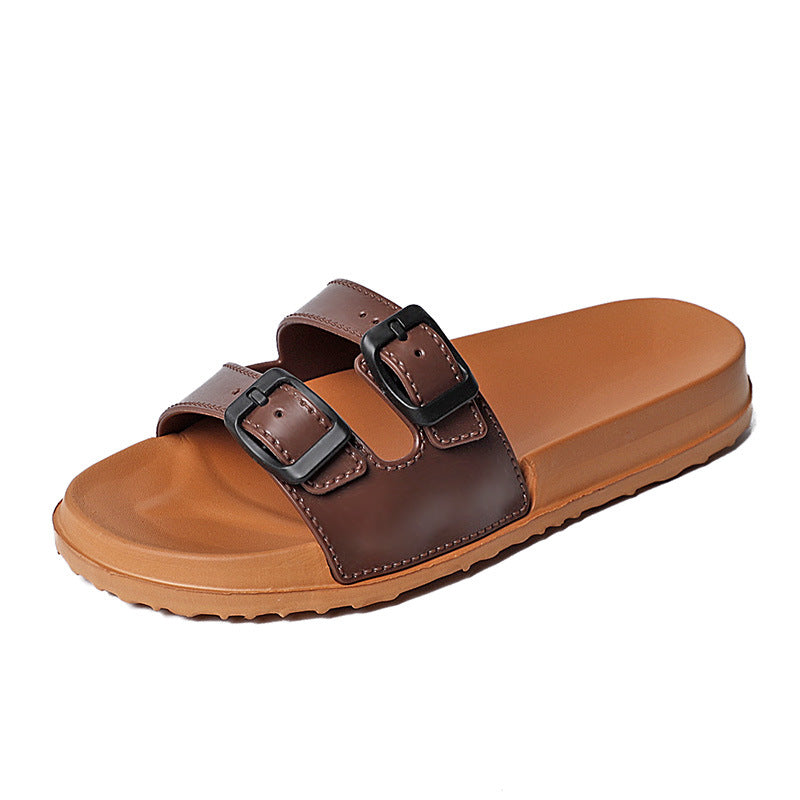 Women's Retro Flat Fashion Sandals With Two Straps And Double Buckles