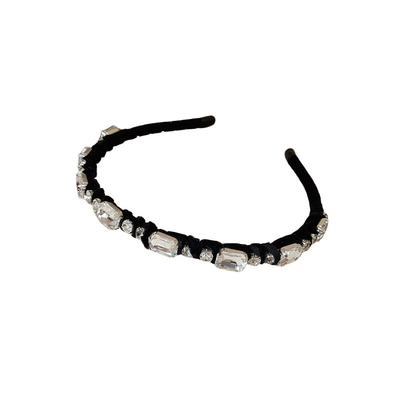 Diamond Black Flocking Pearl Headband Retro