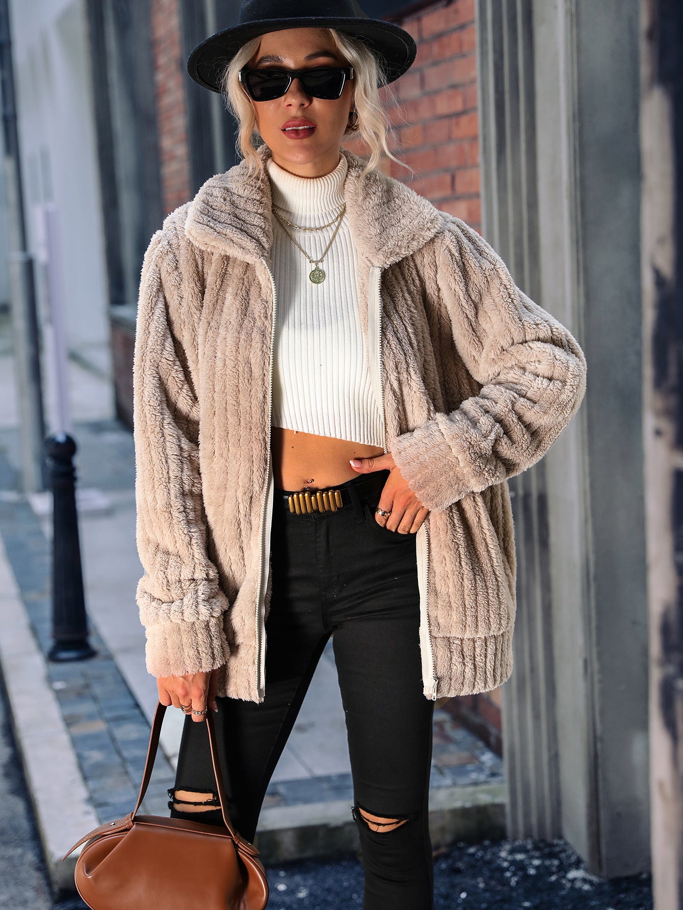 Women's Lapel Zipped Long-sleeve Jacket