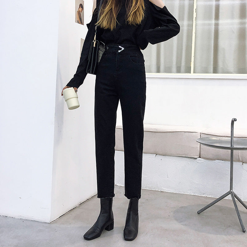 Straight loose high waist slim pants