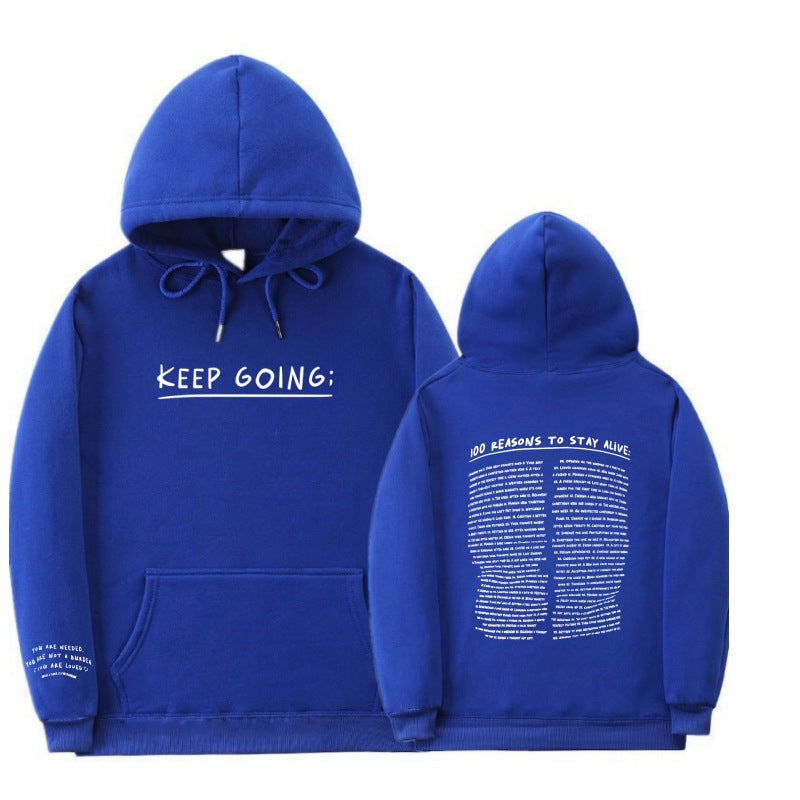 Large Size Fleece-lined Casual Letter Thread Drop-shoulder Sleeve Hooded Sweater