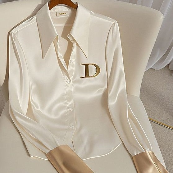 Hvid Acetate Satin Skjorte Kvinders Designfornemmelse