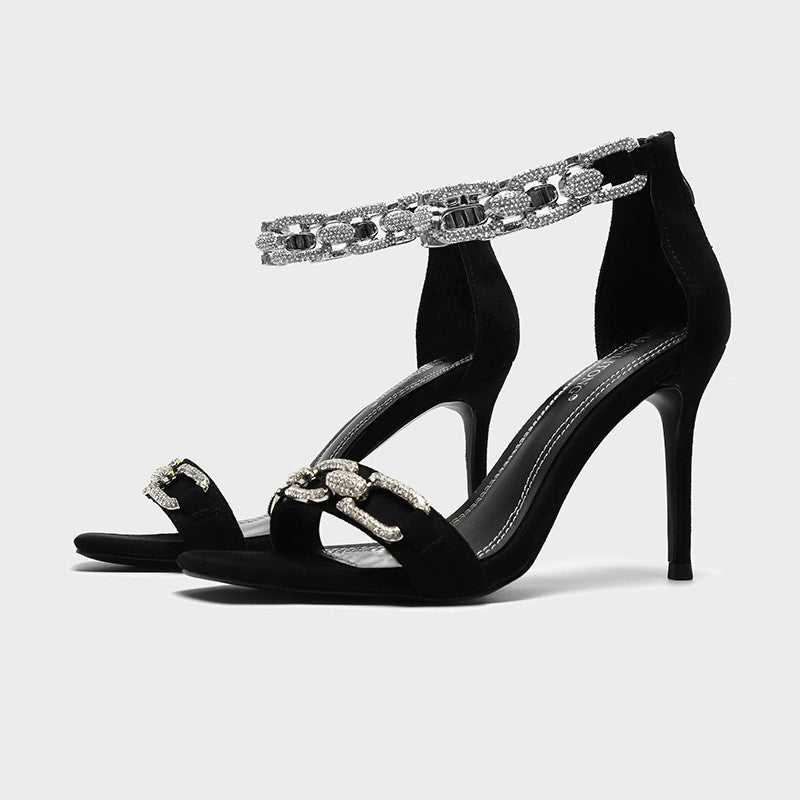 Fashion  Toe High-heeled Diamond Chain Hollow Stiletto Shoes