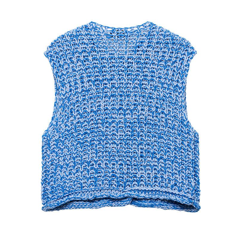 European And American Style Solid Color Thick Needle Knit Casual Short Vest