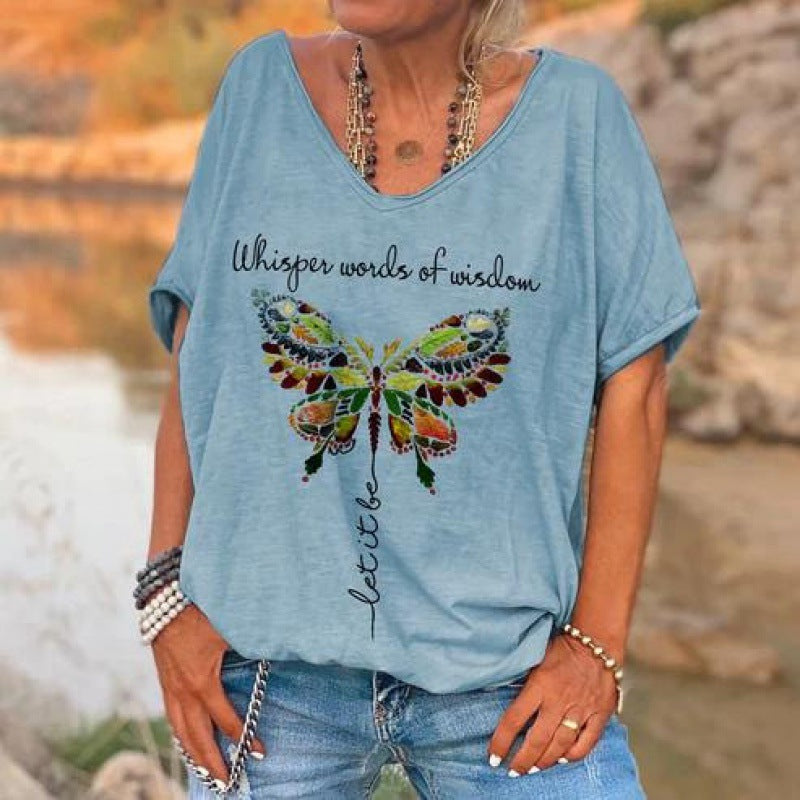 Loose Fashion V-neck Cartoon Digital Printed T-shirt