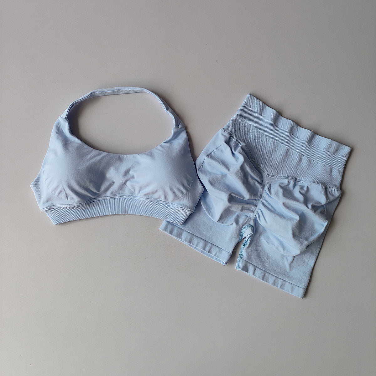 Silk Halter Bra And Peach-butt Shorts Yoga Set