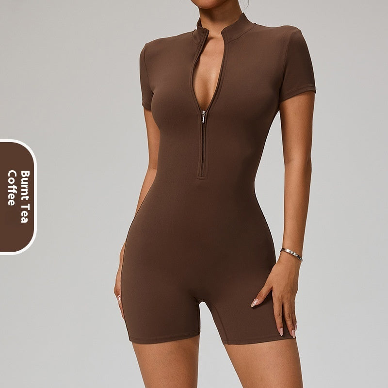 Lynlås Kortærmet Yoga Jumpsuit Dame Sports Jumpsuit