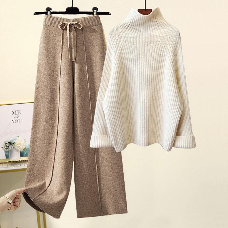 Sweater Lace-up Cropped Drooping Wide Leg Pants Suit
