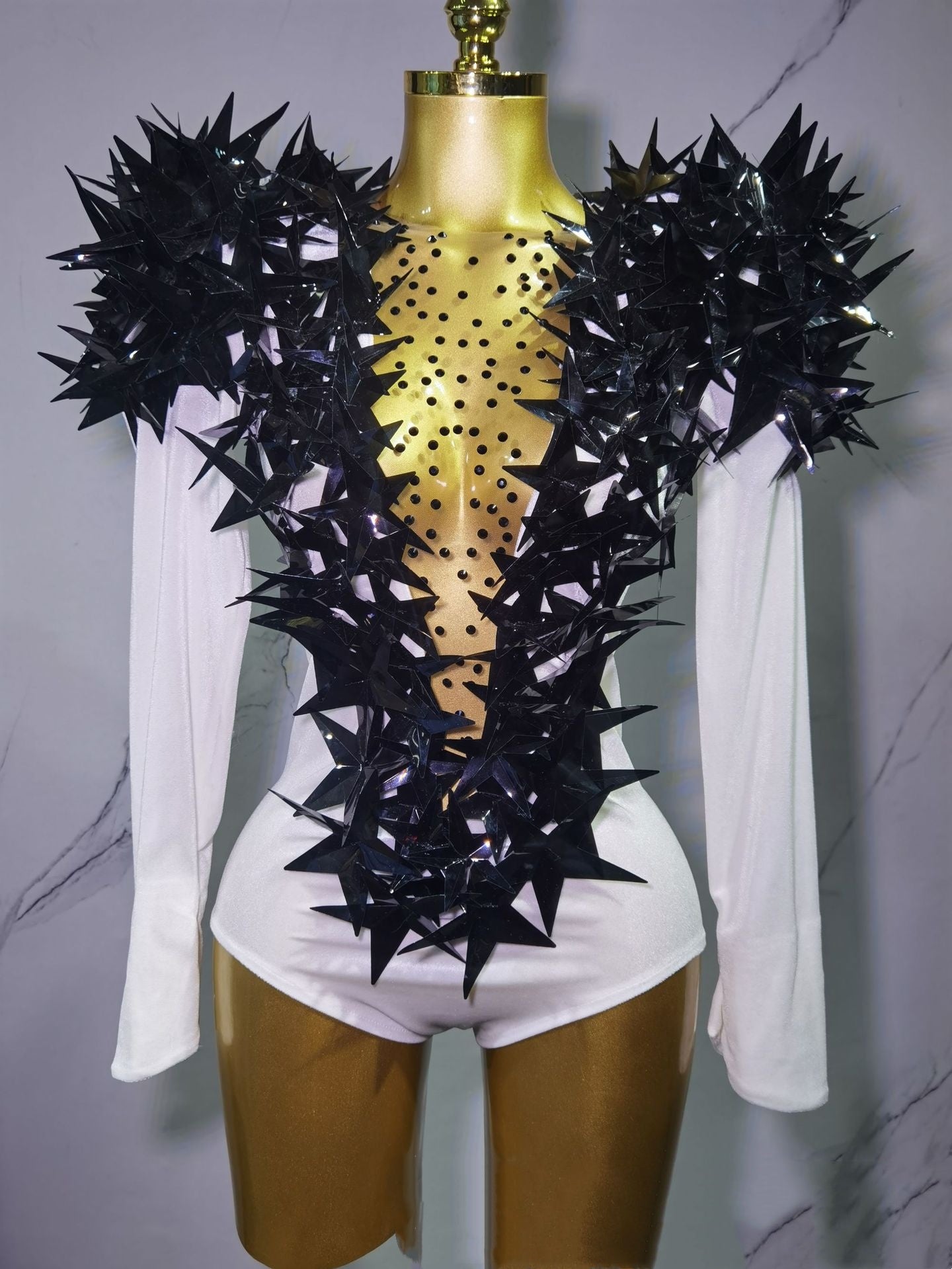 Sexy Golden Three-dimensional Five-pointed Star Exaggerated High Padded Shoulder Jumpsuit