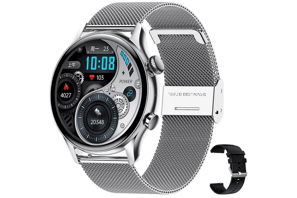 New NFC Bluetooth Call Smart Watch Men 390*390 HD Pixel Display Screen Sports Fitness Tracker AMOLED Clock Men Smartwatch - Silver Mesh Belt