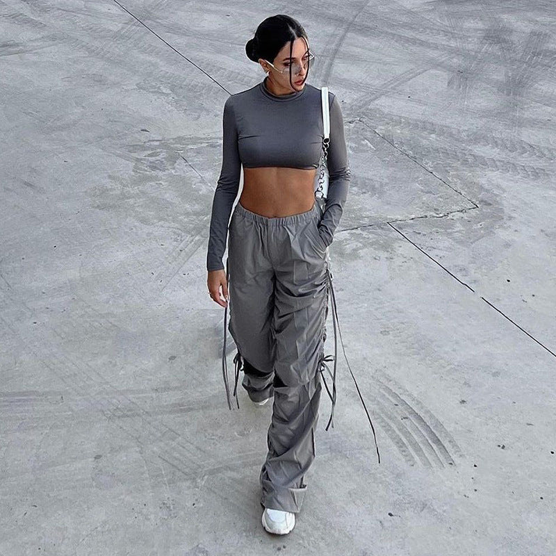 Loose-fitting Wide-leg Trousers Women's Street Drawstring