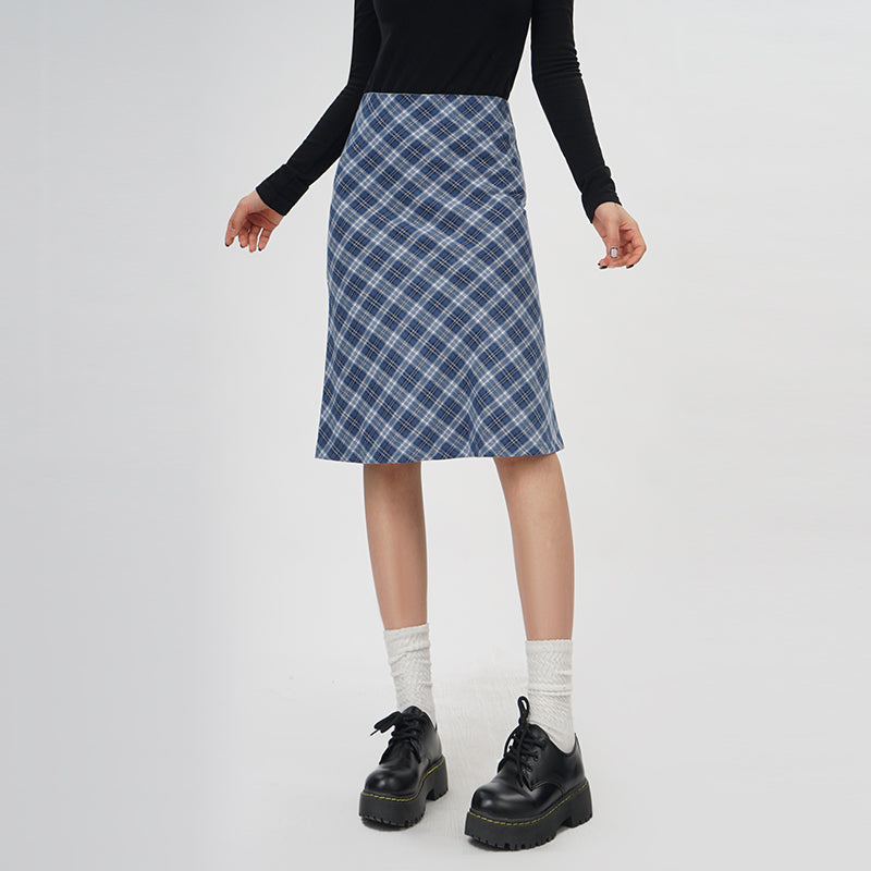 Plaid A- Line Skirt Women's High Waist Midi Skirt