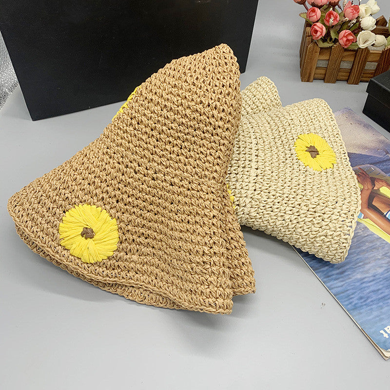 Women's Summer Daisy Folding Sunshade Beach Sunscreen Straw Hat